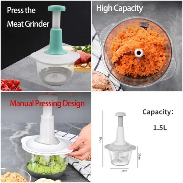 Manual Hand Push Chopper |Vegetable Meat Grinder, Grater, Chopper -1500 Ml (random Color)